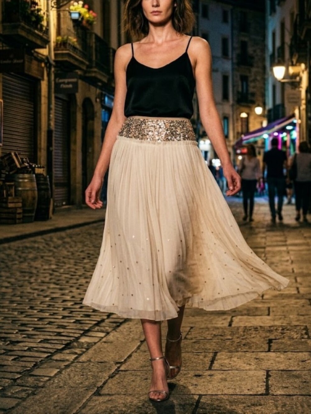 Basil & Maude Sequin Embroidered Skirt